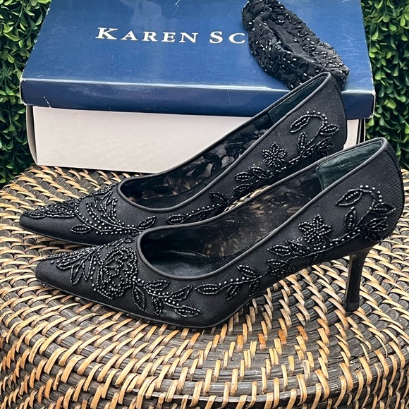 Karen Scott black mesh embellished pumps size 7.5 like new condition - Picture 7 of 11